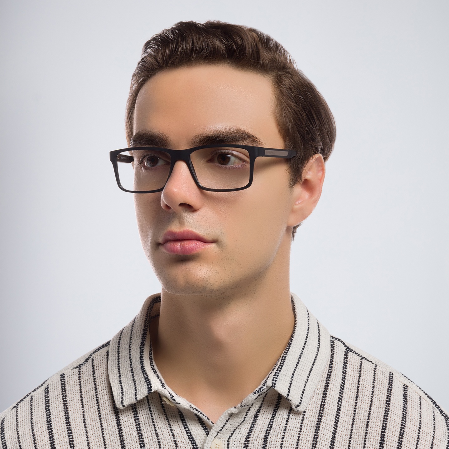 Shop Emporio Armani Rectangle Eyeglasses in Rubber Black online.