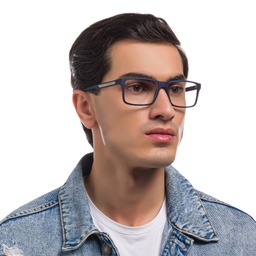 Shop Emporio Armani Wide Rectangle Eyeglasses in Dark Blue Rubber online.