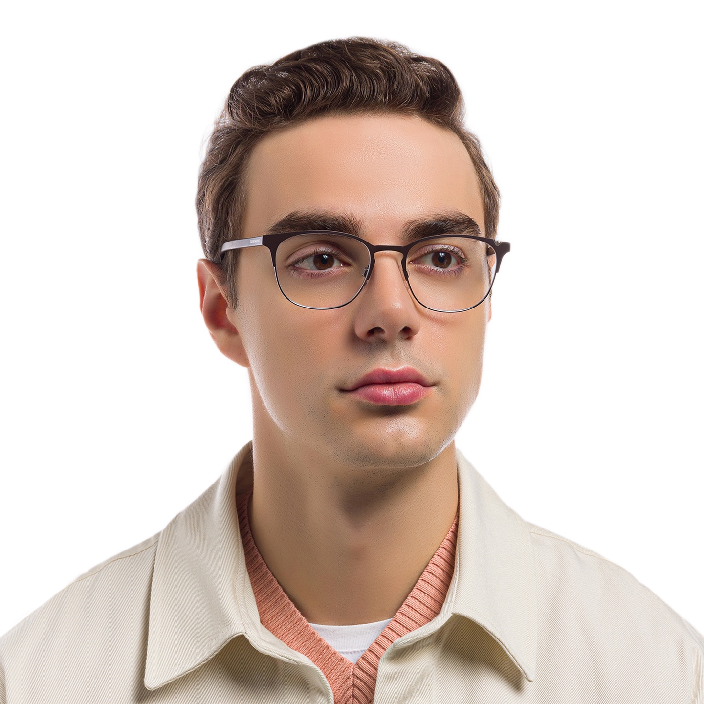 Shop Emporio Armani Oval Eyeglasses in Matte Brown & Gunmetal online.