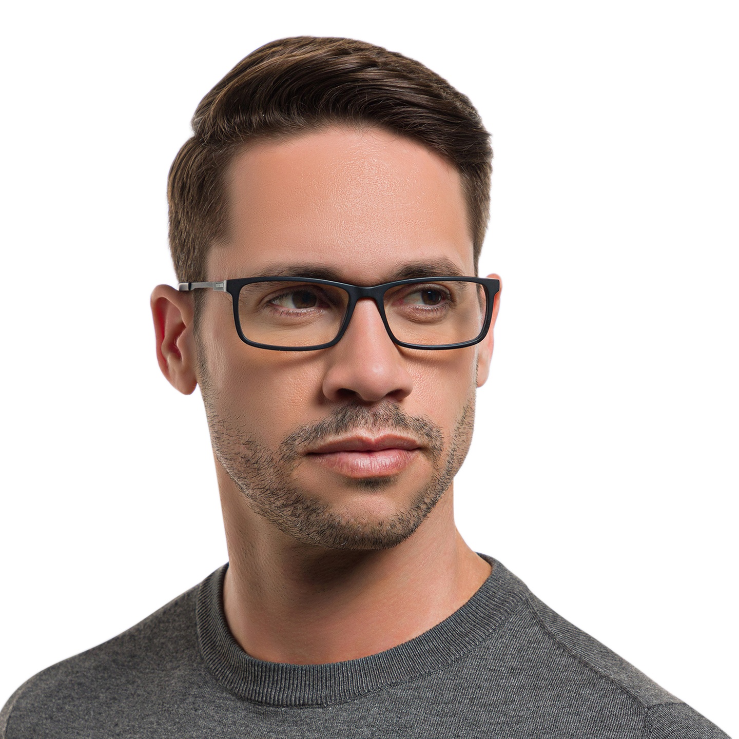 Shop EYE'M Wide Rectangle Eyeglasses in Black & Black online.