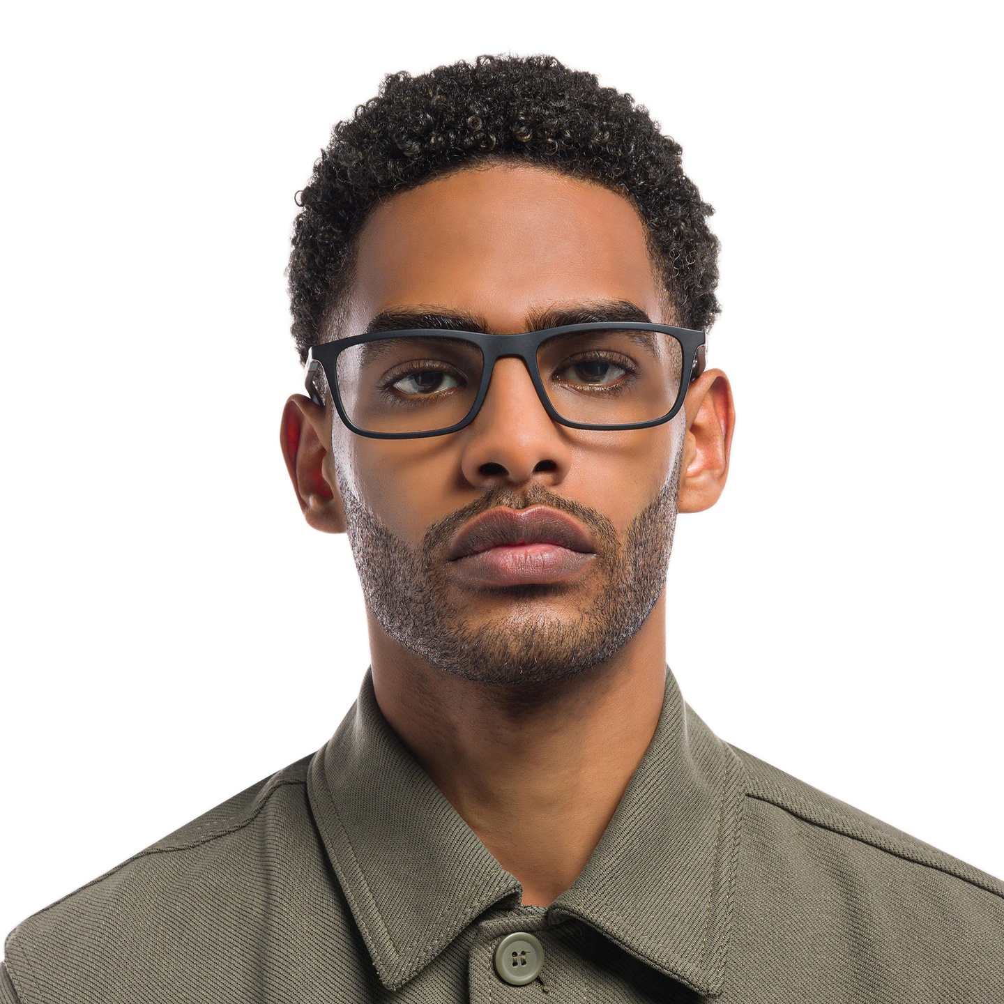 Shop Emporio Armani Rectangle Eyeglasses in Matte Black online.