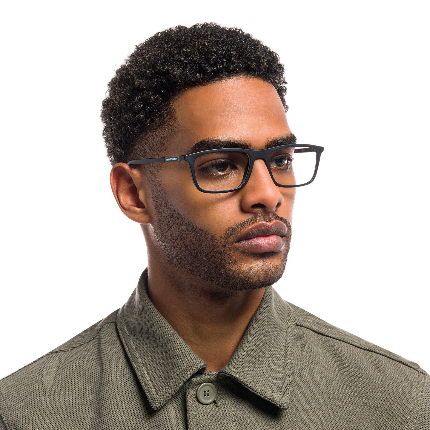 Shop Emporio Armani Rectangle Eyeglasses in Matte Black online.