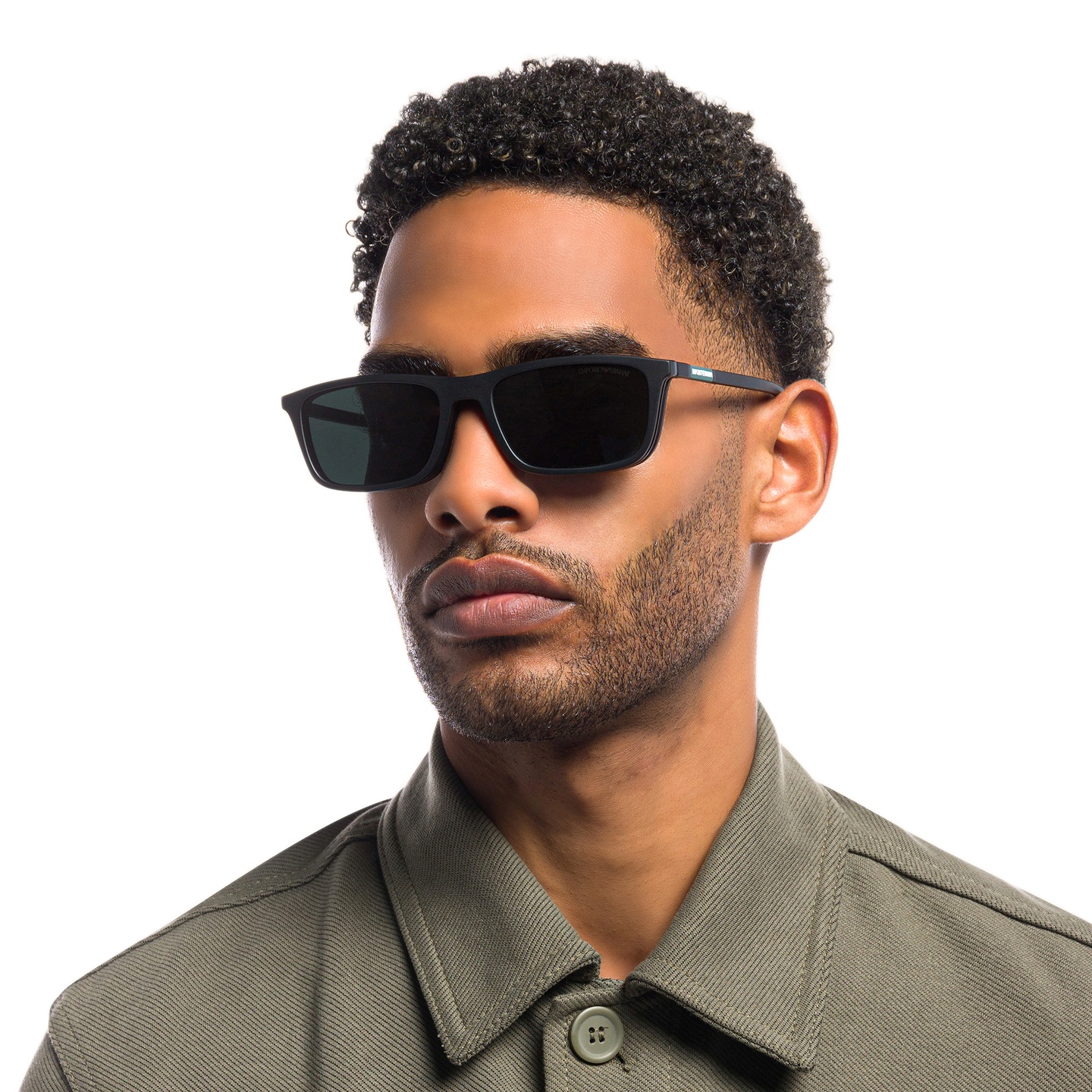 Shop Emporio Armani Rectangle Eyeglasses in Matte Black online.