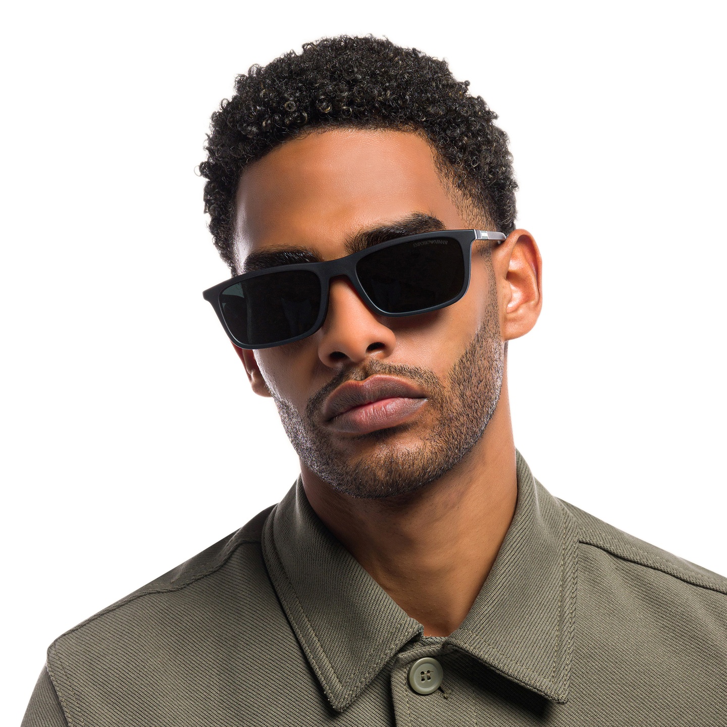 Shop Emporio Armani Rectangle Eyeglasses in Matte Black online.