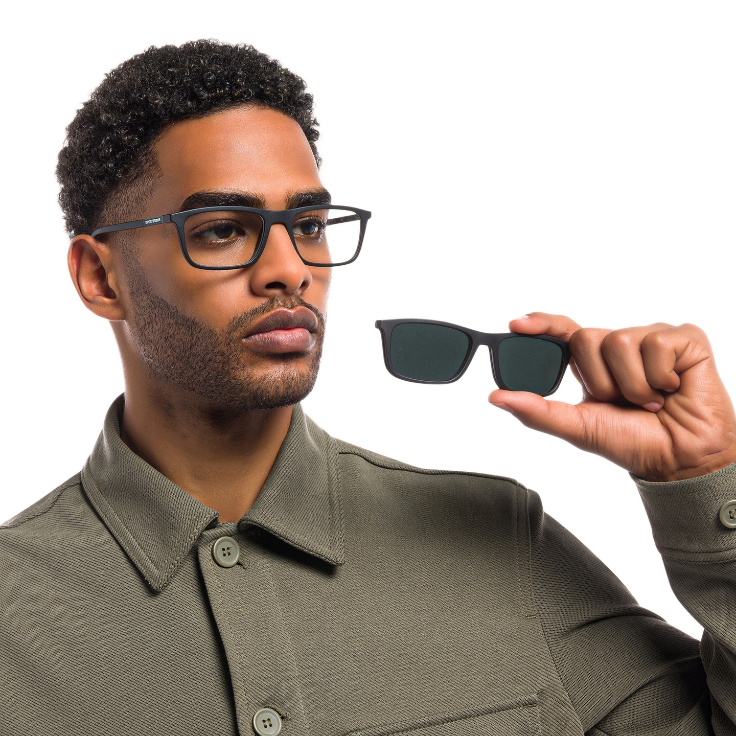 Shop Emporio Armani Rectangle Eyeglasses in Matte Black online.
