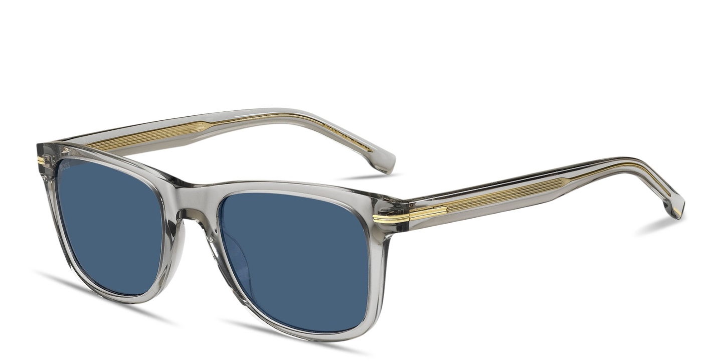 Shop Hugo Boss Logo Lettering Rectangle Sunglasses in Grey online.