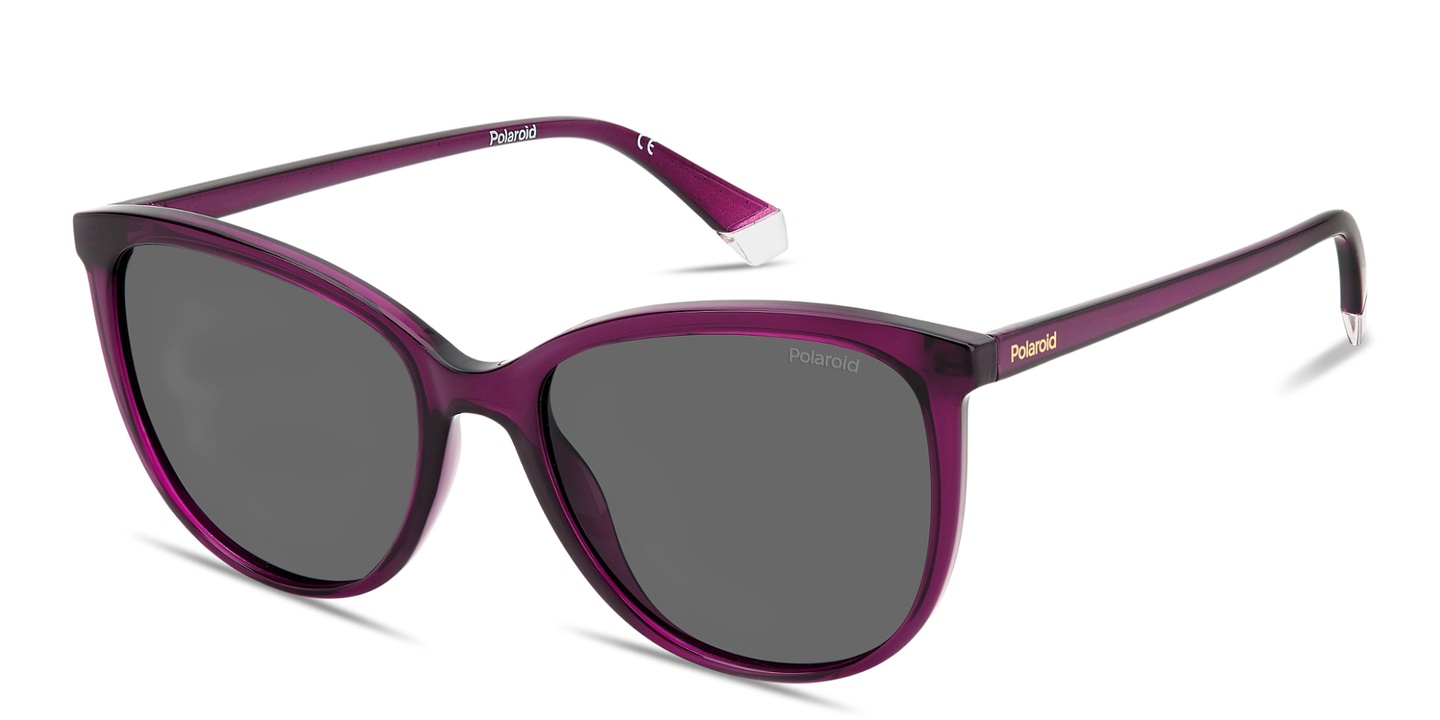 Shop Polaroid Logo Print Rectangle Sunglasses in Violet online.