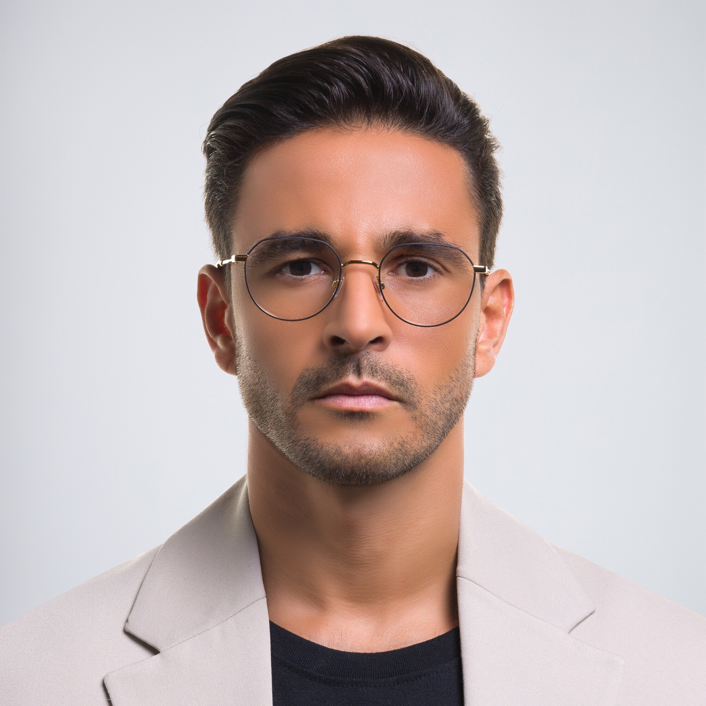 Shop Dolce & Gabbana Panthos Eyeglasses in Gold/Matte Black online.