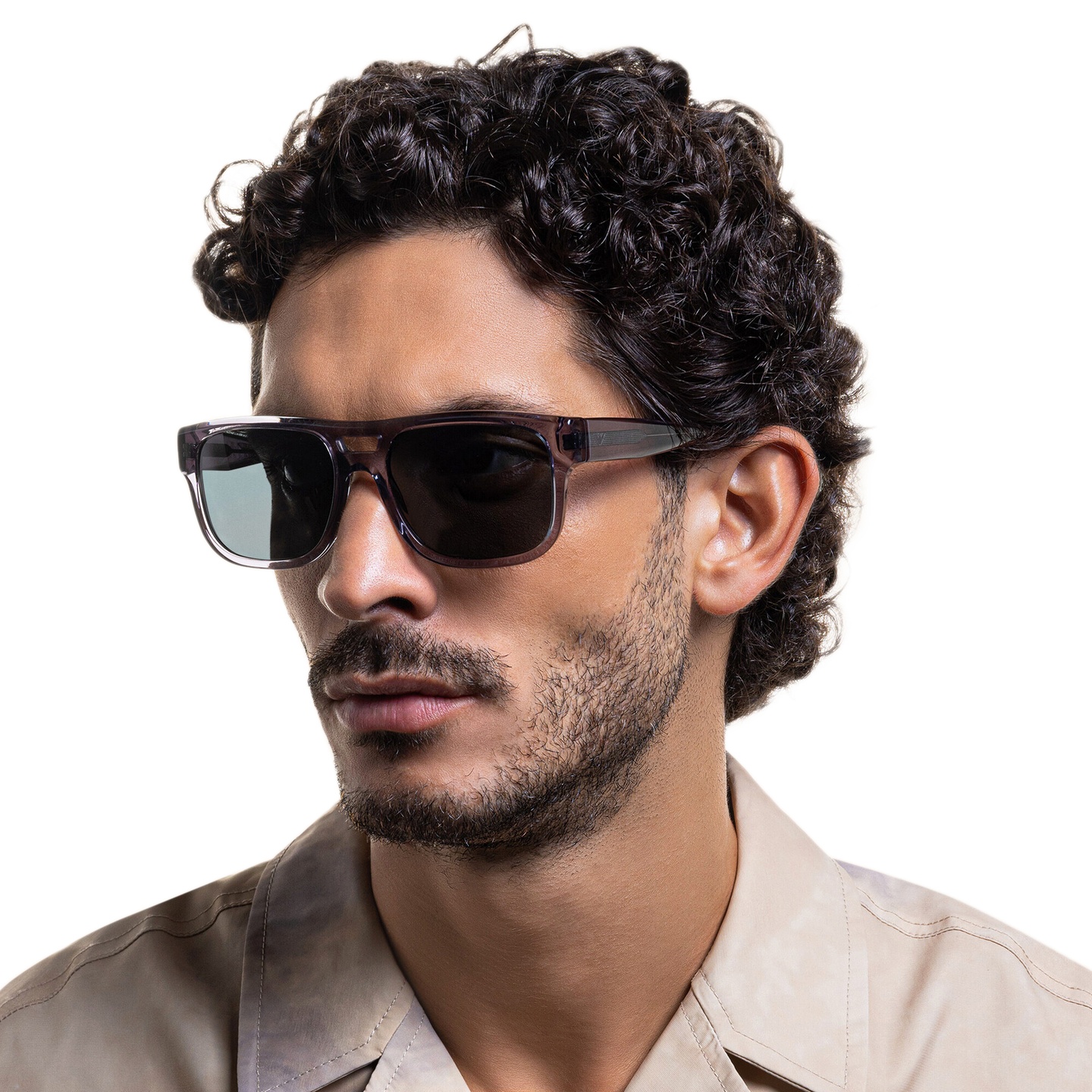Shop Emporio Armani Logo Pillow Sunglasses in Transparent Grey online.