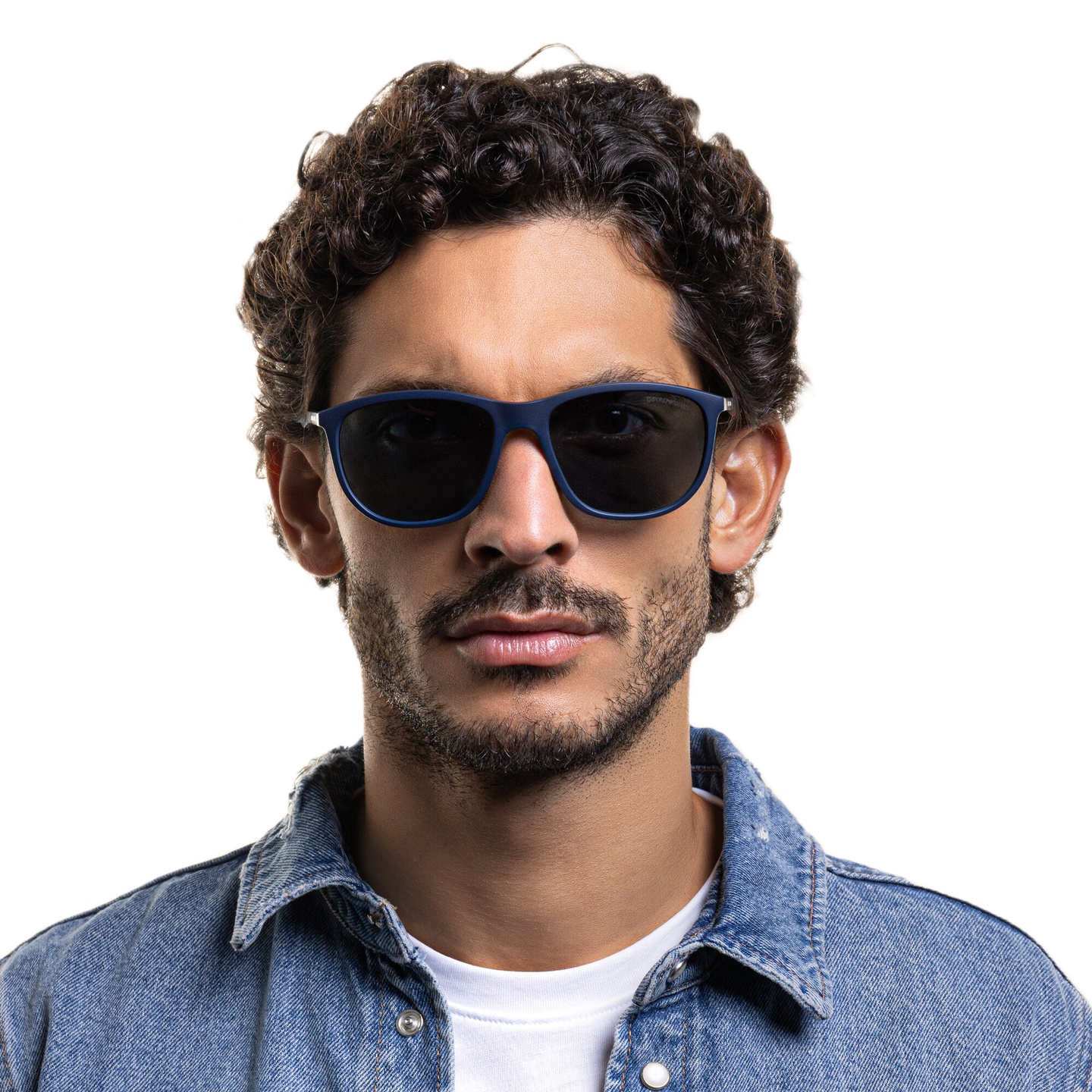 Shop Emporio Armani Logo Pillow Sunglasses in Matte Blue online.