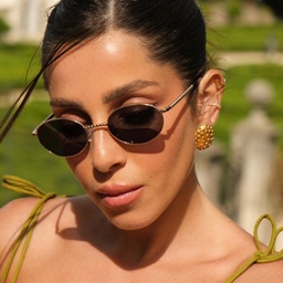 Shop TRICE Paloma Gold Ball Oval Sunglasses in Gold online.